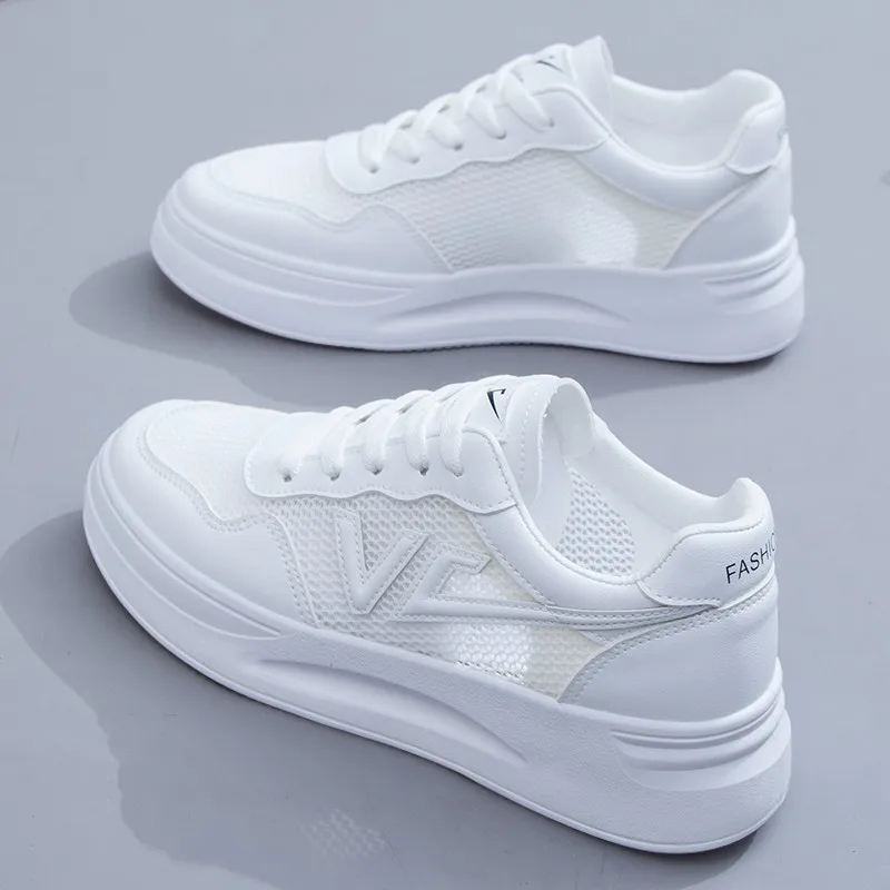 Vulcanized Shoes Sneakers Women Shoes Solid Color Ladies Flat Shoes 2022 Mesh Women's Sports Comfortable Breathable White Shoes