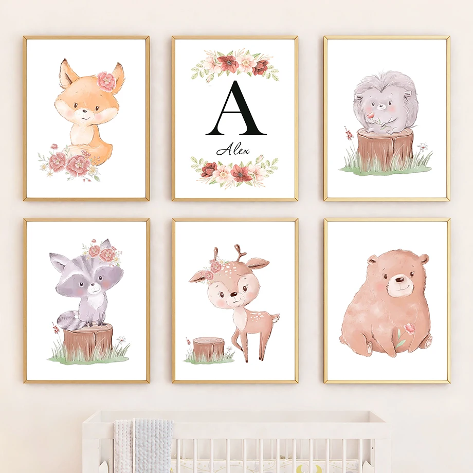 

Fox Raccoon Deer Hedgehog Bear Customize Wall Art Canvas Painting Nordic Posters And Prints Animal Wall Pictures Kids Room Decor
