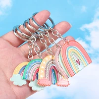 lovely enamel resin rainbow keychain key ring sweet summer cloud rainbow key chains for women men handbag car accessories