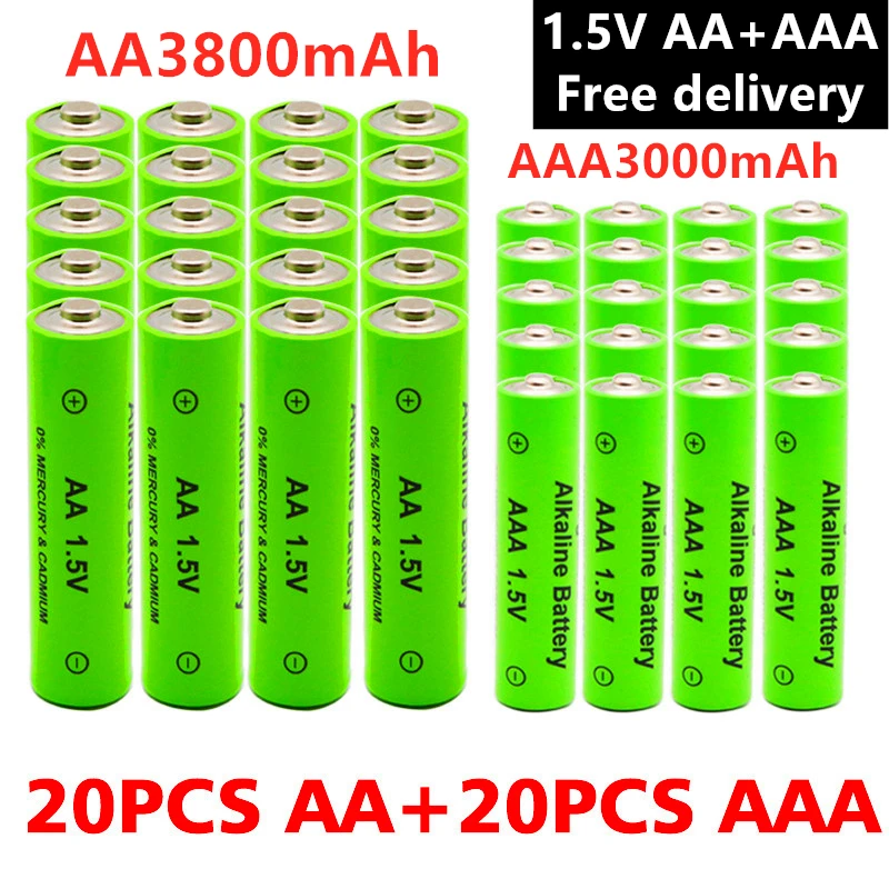 

Genuine AAA + AA Rechargeable AA 1.5V 3800mAh - 1.5V AAA 3000mAh Alkaline Battery Flashlight Toy Watch MP3 Player, Free Delivery