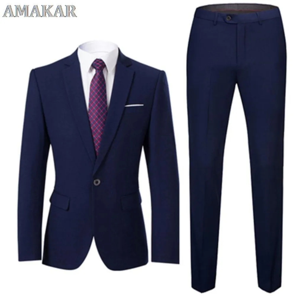 

Men Suits Slim Fit Business Uniform Office Suit Wedding Groom Party 2-Piece Jacket Pants Notch Lapel Single Button Formal Casual