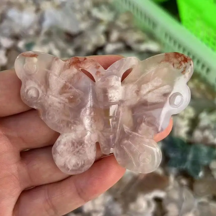 

1pcs Natural cherry blossom Agate Crystals Healing Natural Stone And Crystals Butterfly Stones Quartz Home Decoration Gift