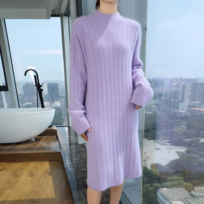 100% норковый кашемировый свитер женский вязаный пуловер с круглым вырезом