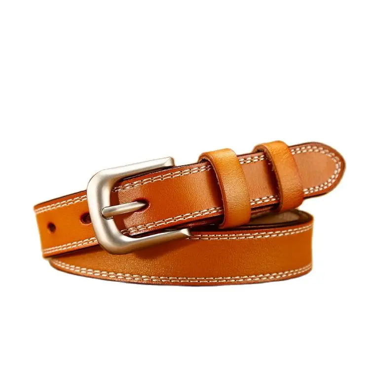 Factory Direct Sales Lady Leather Belt Classic Versatile Cow Leather Retro Lady Belt Spring Pin Buckle Trouser Belt