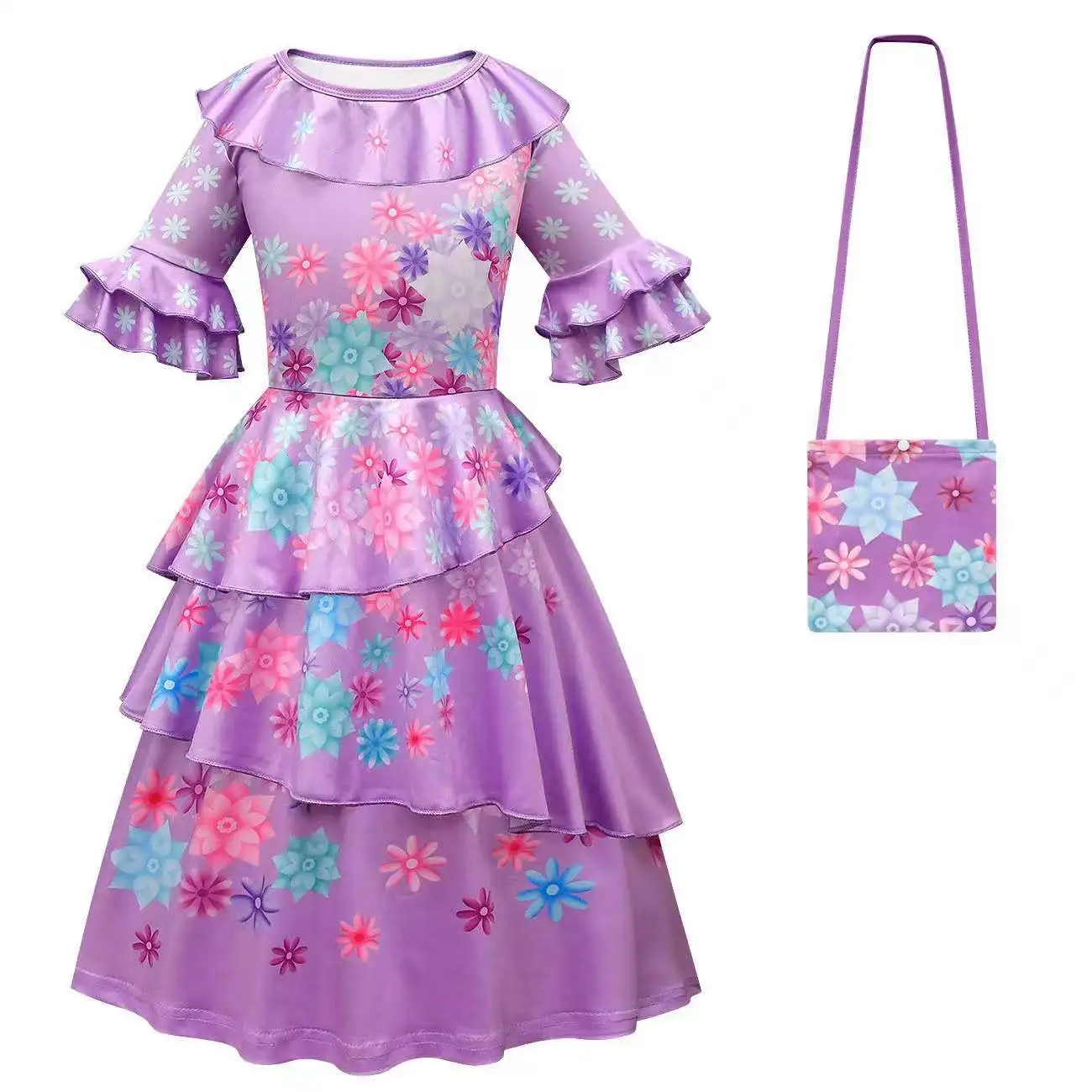 

Encanto Madrigal Cosplay Costume Girl Dress Fancy Dresses for Carnival Halloween Princess Dress Glasses Earrings Mirabel Costume