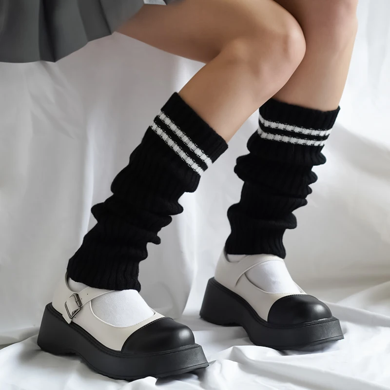 

Punk Solid Black Cool Knit Long Socks Women Outdoor Knee High Elastic Leg Warmers 2021 Lady Warm Slim Gothic Hip-hop Rock Sock