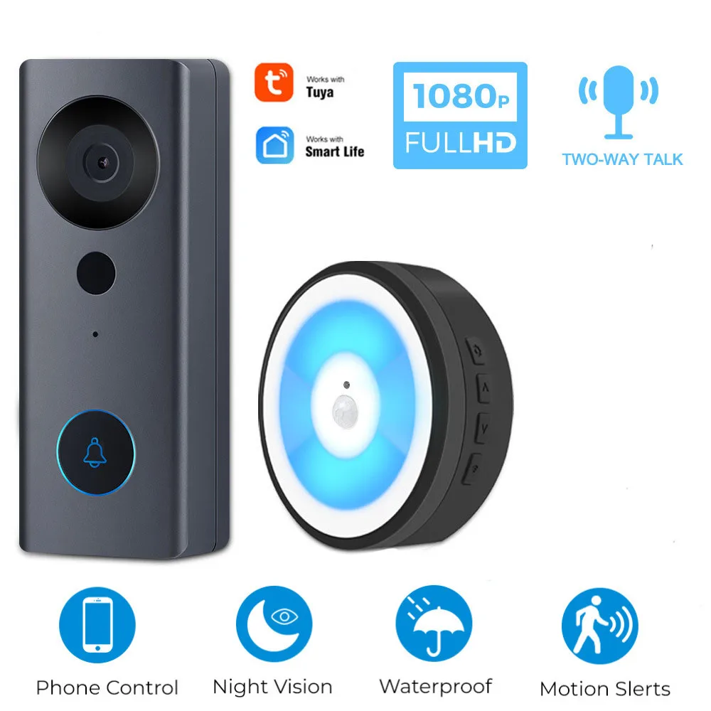

Звонок дверной беспроводной с Wi-Fi и аккумулятором, 1080P, 2 МП