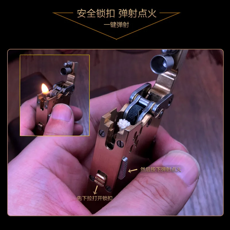 

New Upgraded Mechanical Handmade Brass Automatic Ejection Windproof Old-fashioned Retro Kerosene Lighter