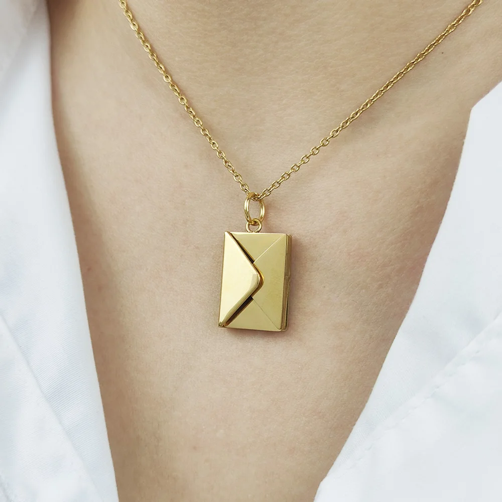 Personalized Message Envelope Necklace Custom Engraved Name Phrase Love Letter Stainless Steel Jewelry Women Valentines Day Gift