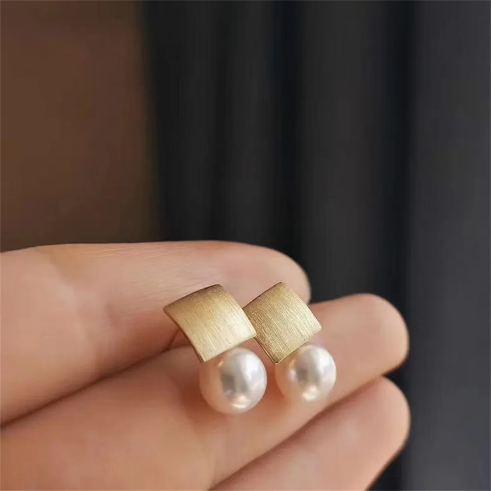 

DIY Pearl Earnail Accessories S925 Sterling Silver Jewelry Brushed Earrings Women's Empty Fit 8-10mm Beads