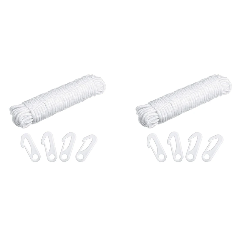 

2Pcs 50 Feet X 1/4Inch Flag Pole Halyard Rope With 8 Pieces Flag Pole Hook Clips,Outdoor Flagpole Accessories Compatible