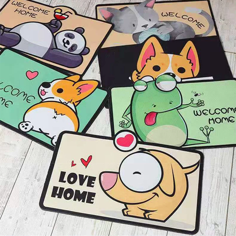 

Cartoon Welcome Entrance Doormats Carpets Rugs For Home Bath Living room Floor Stair Kitchen Hallway Non-Slip Cat Dog Pet Gamer
