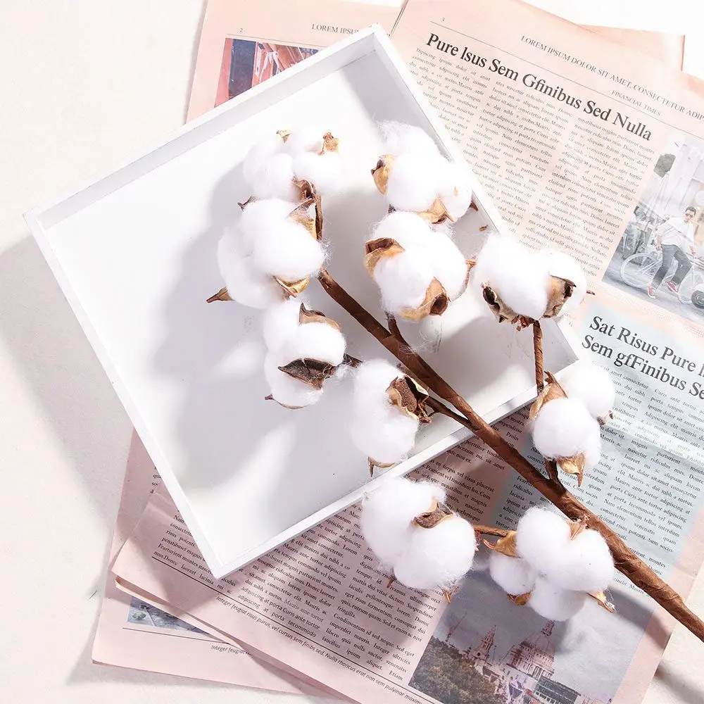 Handmade Wedding Decoration Fake Flower Cotton Stem Artificial Plants Dried Cotton Flower Floral Branch