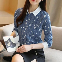 chiffon womens blouses new fashion polo shirt casual long sleeve top patchwork print summer female clothes houthion