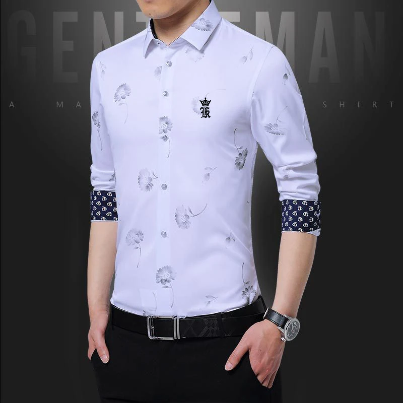 

New camisas homens cor sólida camisa de negócios moda casual slim branco camisa de manga comprida roupas de marca masculina