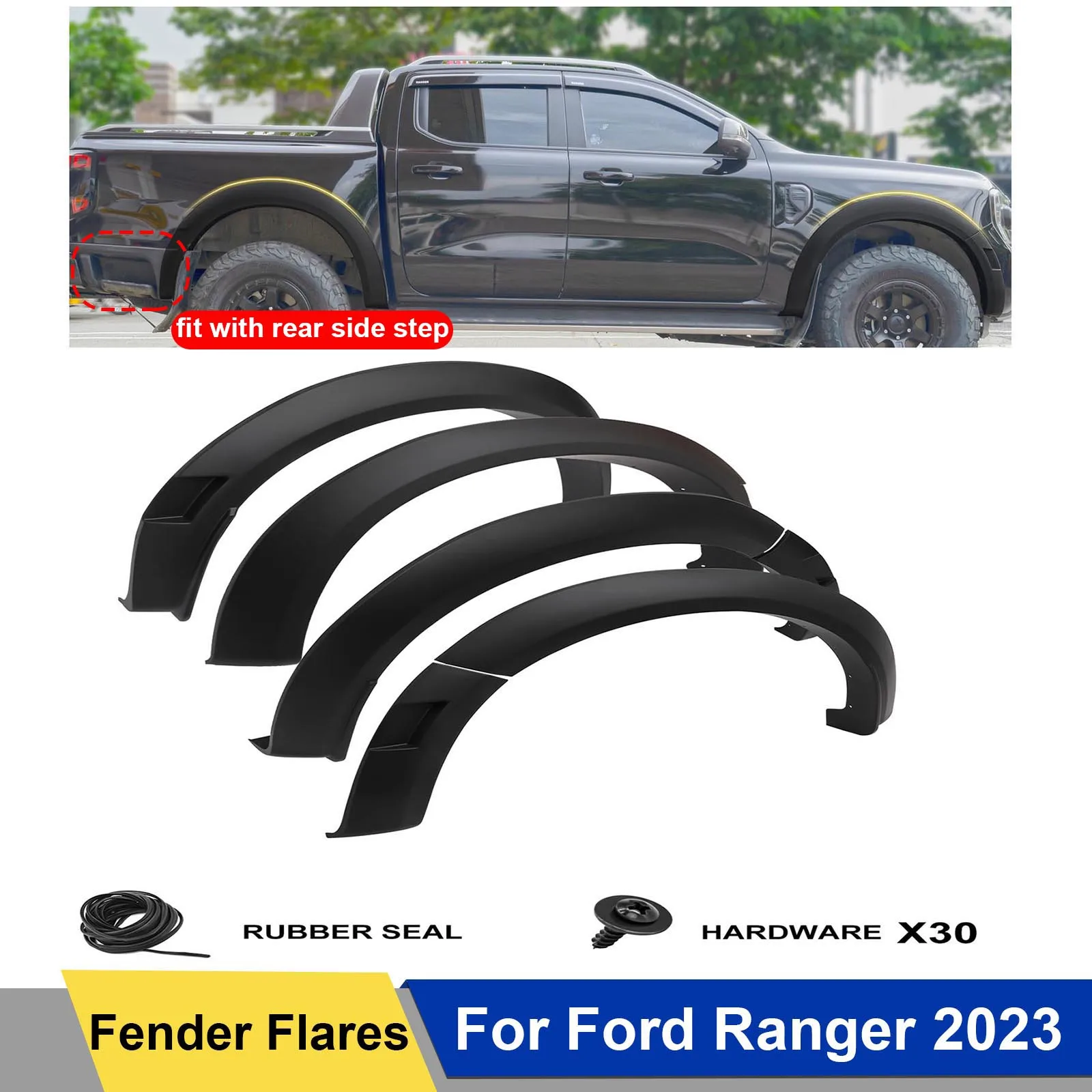 

Matte Black Fender Flares For Ford Ranger T9 2022 2023+ Next Gen V6 Wildtrak Wheel Arches Protector Double Cabin 4X4 Car Product