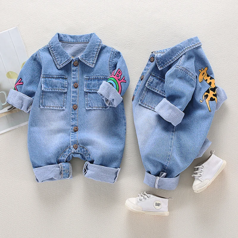 Джинсовый комбинезон для новорожденных мальчиков Модный из денима малышей на