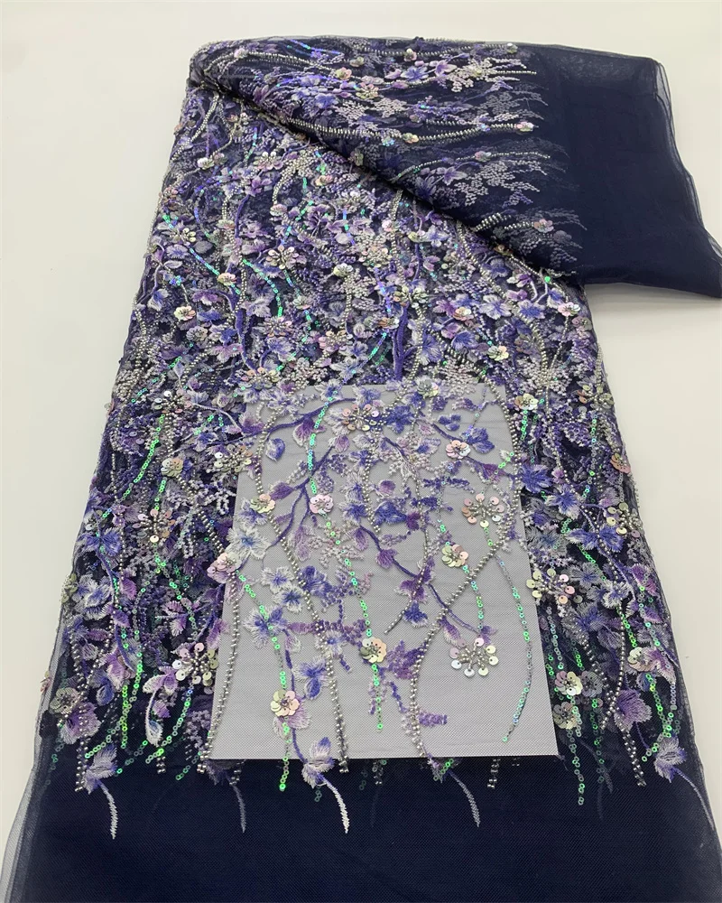 Африканская бисерная кружевная ткань 2024 Высококачественная сетчатая вышитая