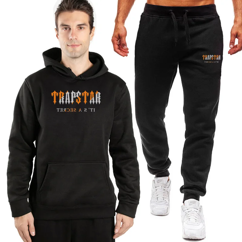 

Autumn New Men Hoodies Sweatshirts 2 Piece Set Fashion Hoody Pullover Pants Suits Trapstar Printed Plus Fleece Casual Clothing