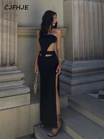 cjfhje off shoulder pure color hollow out slit sexy maxi dress 2022 new women fashion bodycon elagant evening party club y2k