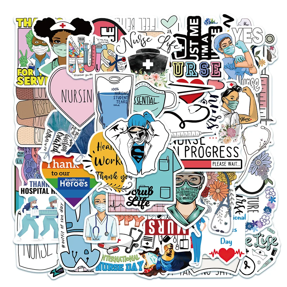 

50PCS Medical Supplies PVC Sticky Graffiti Sticker Aesthetic Decorative Scrapbooking Accessories Child Phone Stationery Flakes