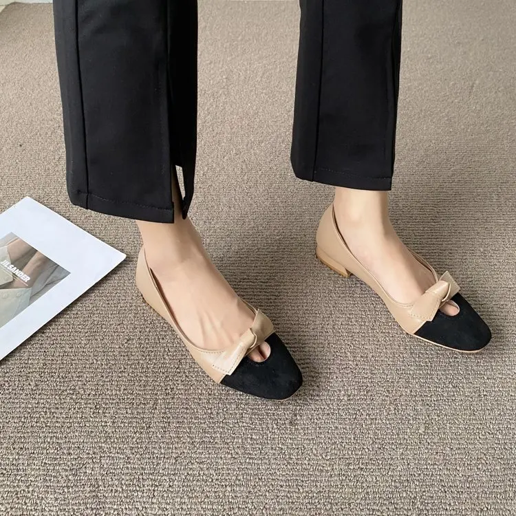 

New Fashion Flat Shoes Summer Women's Shoes 2022 Bow Ladies Square Toe Ladies 35-39 Low Heel Ladies Flat Shoes Square Toe