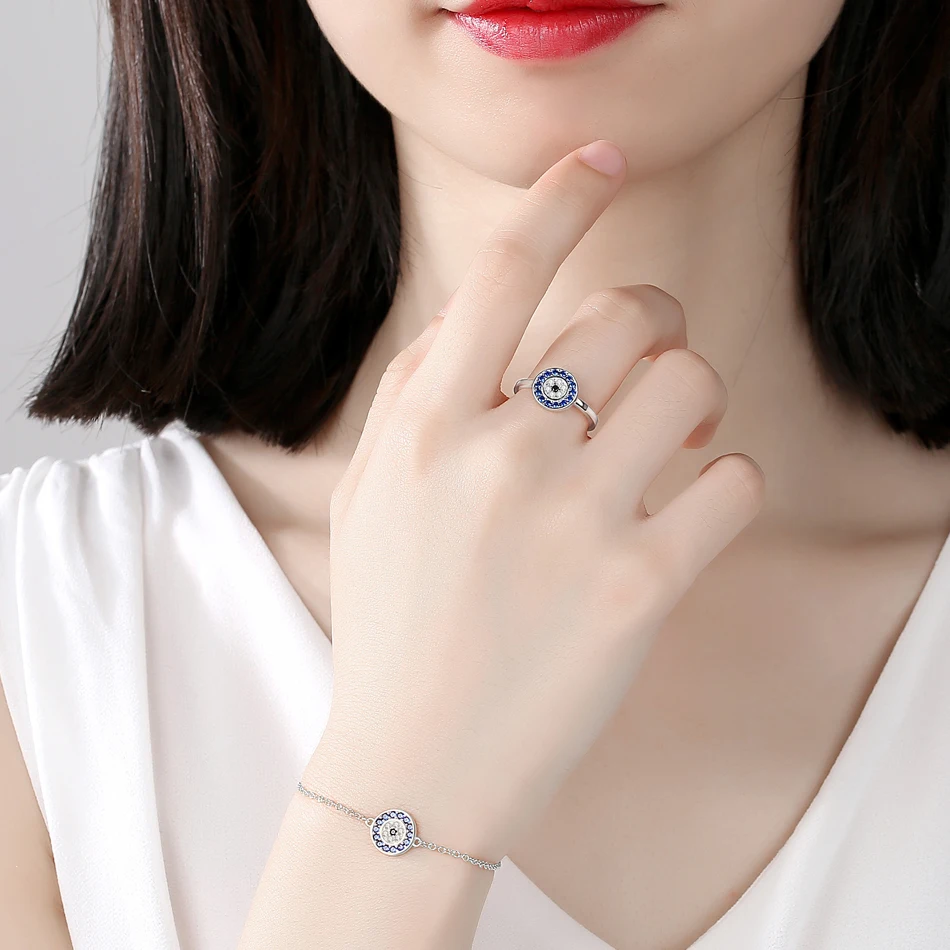 TONGZHE Lucky Evil Eye 925 Sterling Silver Rings For Women Charm Blue CZ Finger Men Wedding Engagement Luxury Jewelry |