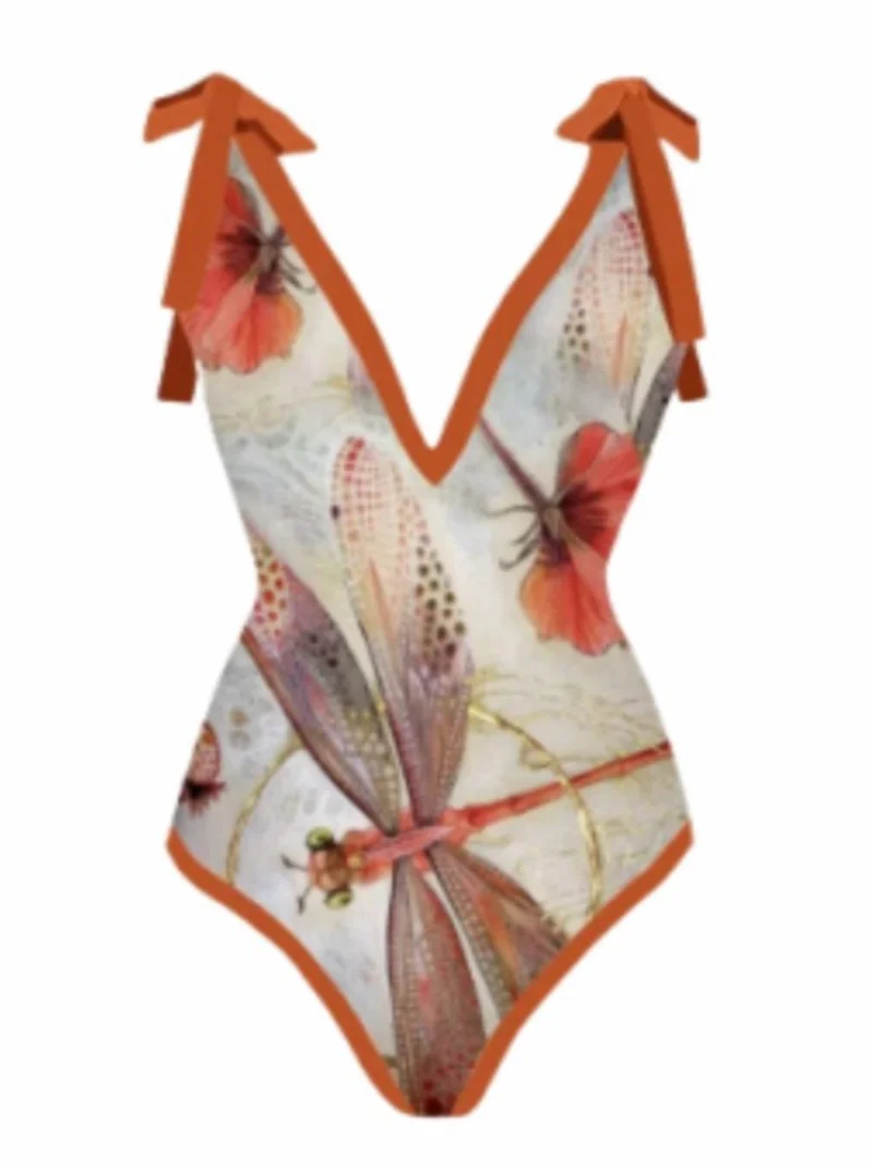 Bikini Bodysuit Swimwear Women With Skirt Bathing Suit Summer New Ruffle Splice Print Beachwear Holiday Bikini Cover Ups Outfits