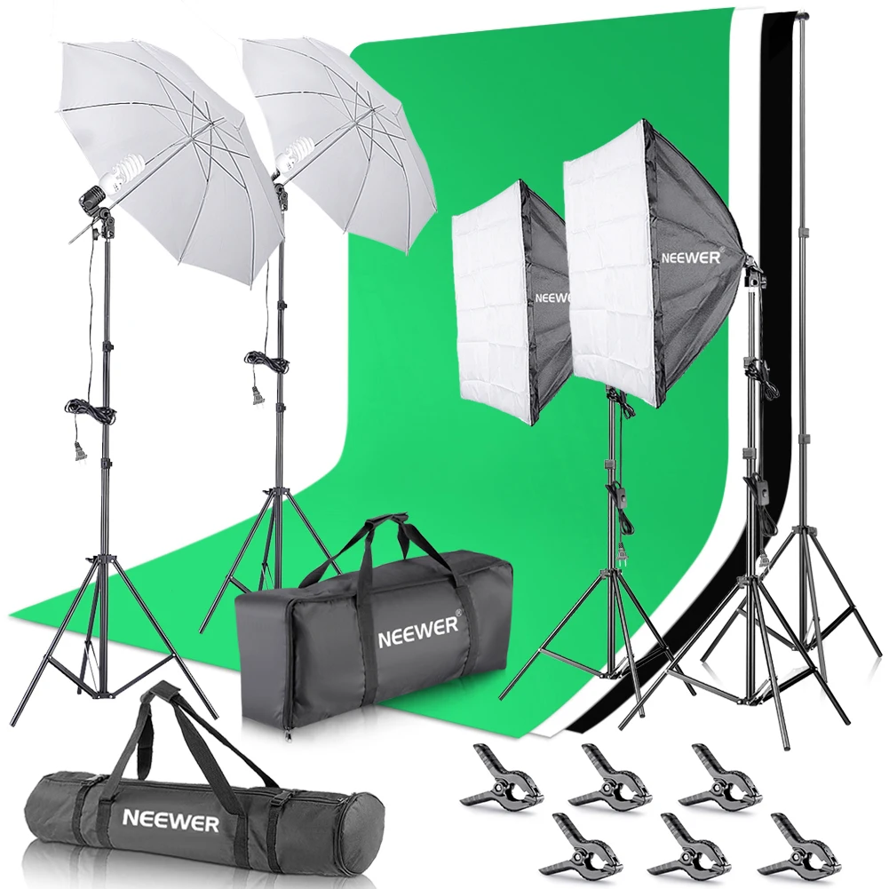 

Neewer 2.6M x 3M/8.5ft x 10ft Background Support System and 800W 5500K Umbrellas Softbox Continuous Lighting Kit