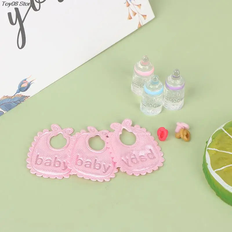 House Miniature Baby Bottles Bibs Set Nursery Accessory Gift Random New