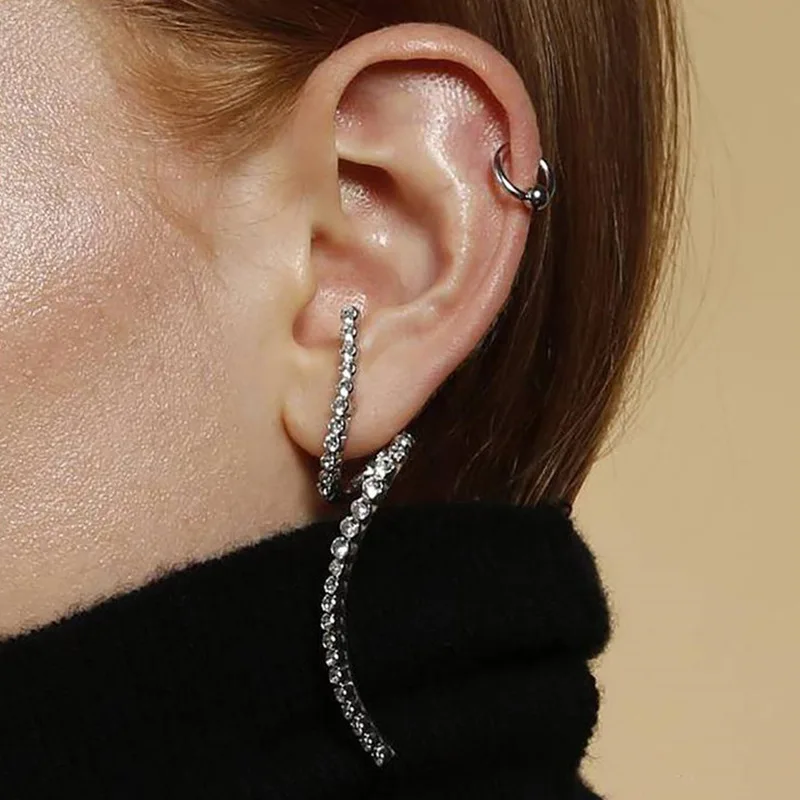 

Simple Curved Line Earrings for Women Ribbon Temperament Fine Snake Jewelry Silver Color Serpentine Wedding Party Fashion Gift