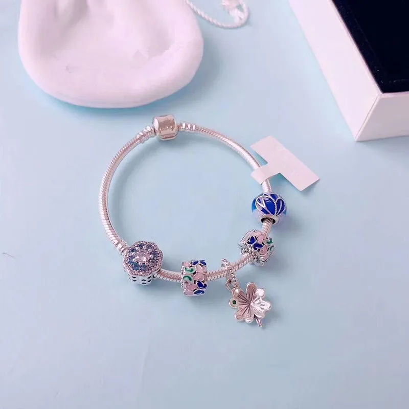 

2019 Spring New DIY 925 Sterling Silver Pendant Bead Clover Hearts Hanging Charm Original pandora Bracelet Bangle