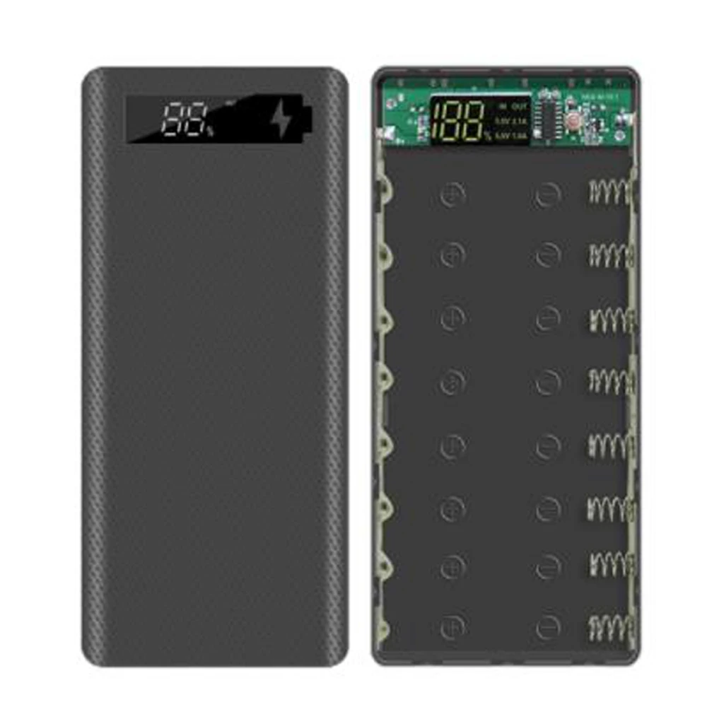 

5V Dual USB 8X18650 Power Bank Case with Digital Display Screen Mobile Phone Charger 18650 Battery Holder-Black