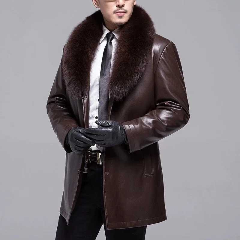 

Мужская куртка для мужчин среднего возраста 2023, Лисий воротник, длинное плюшевое и толстое пальто, зимнее теплое пальто из овчины, бесплатная доставка
