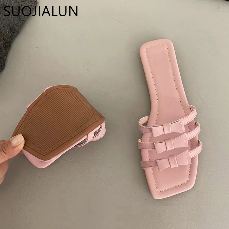 

Шлепанцы SUOJIALUN женские на плоской подошве, квадратные сандалии с узким ремешком, модные пляжные тапочки, сланцы, летние