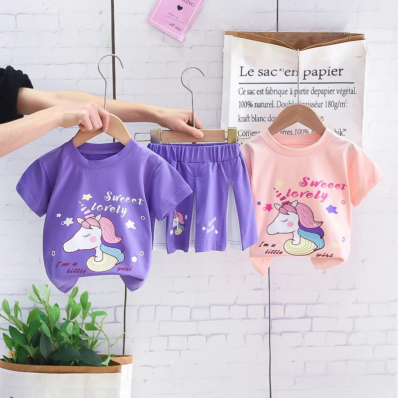 

JL-BabyClothesToddler girlClothes 0-5 Years Old Summer Short-Sleeved Shorts Suit Baby Printed Shirt Casual Shorts Two-Piece Suit