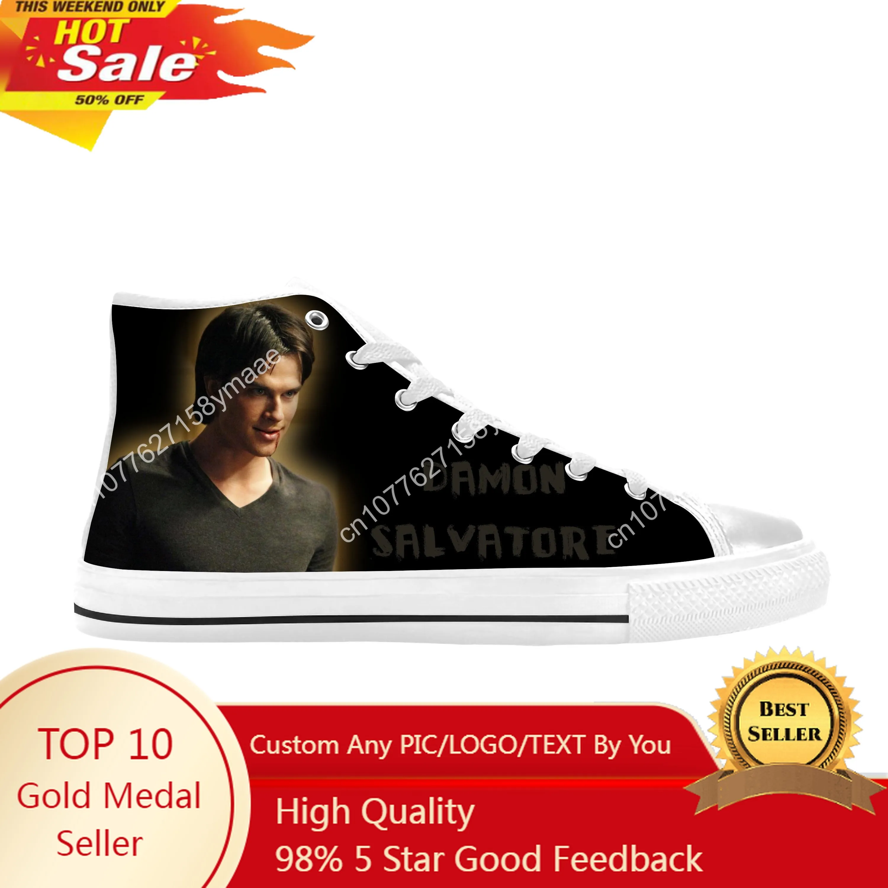 

The Vampire Diaries Damon Salvatore Cool Fashion Casual Cloth Shoes High Top Comfortable Breathable 3D Print Men Women Sneakers