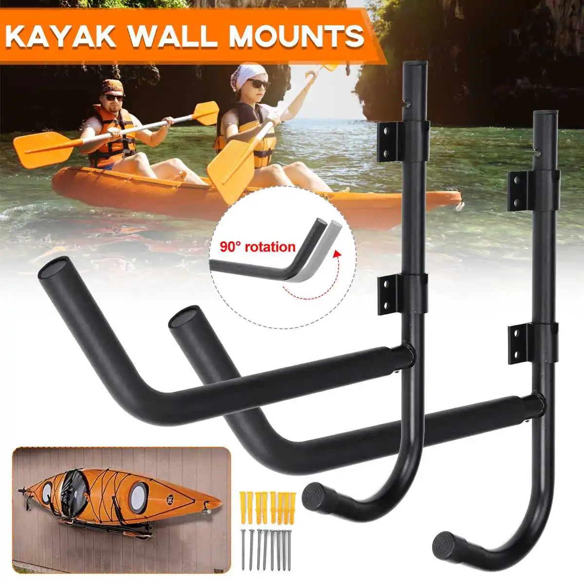 

2PCS Indoor Garage Kayak Storage Hooks Canoe Wall Mounting Rack Holder Surfboard Kayak Ladder Wall Bracket Accessory