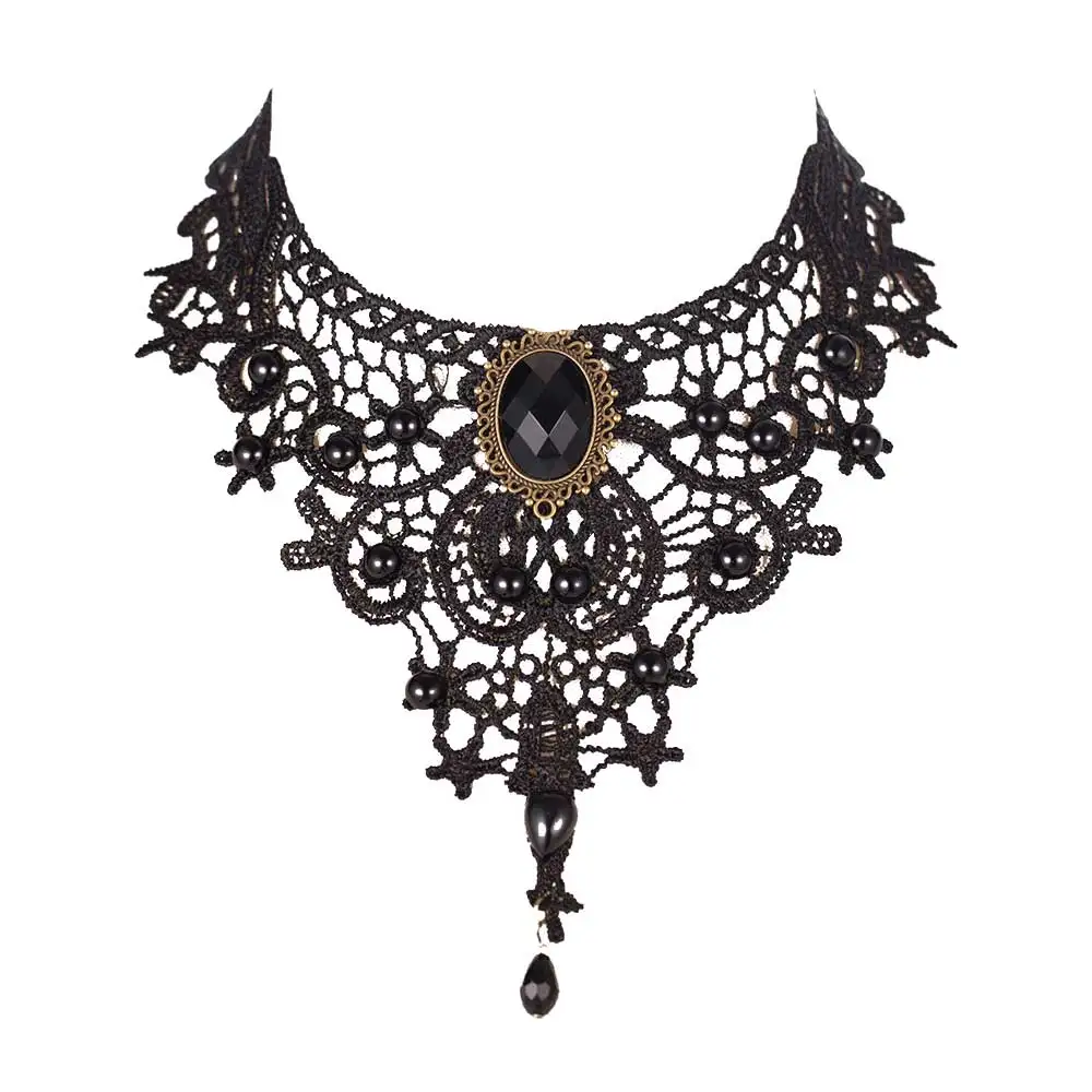 

Knock Fashion Necklaces For Women Beauty Girl Handmade Jewerly Gothic Retro Vintage Lace Necklace Collar Choker bib gem chain