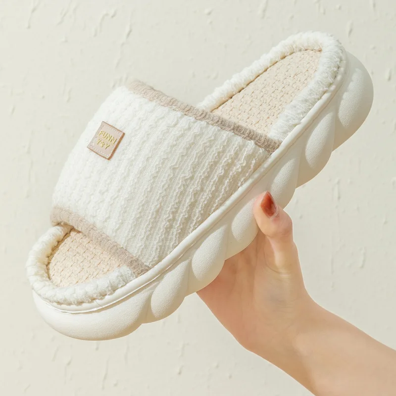

Suihyung Thick Sole Linen Slippers For Women Men Soft Breathable Open Toe Flatform Slides All Seasons Home Slippers Indoor Flats