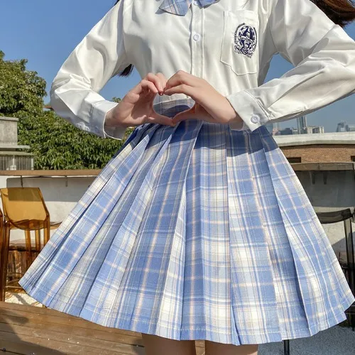 

Jk 1Set Japanese Style School Uniform Sailor Suit College Harajuku Graduation Long Sleeve Shirt Plaid Short Skirt Summer New