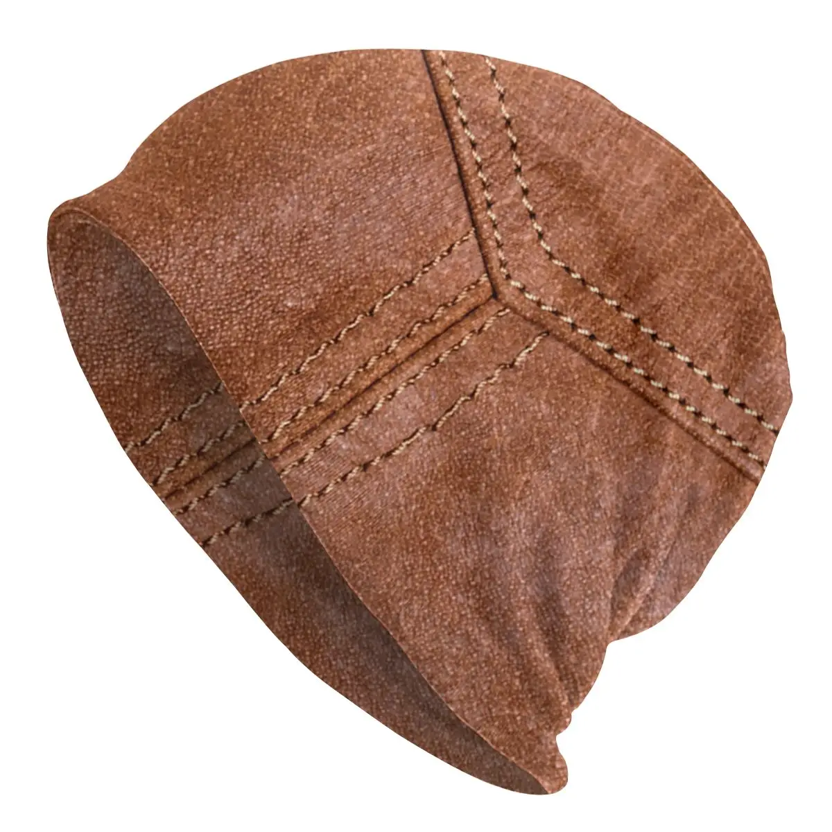 

Brown Leather Texture Bonnet Femme Knitting Skullies Beanies Cap Men Women Autumn Winter Warm Medieval Style Slouchy Beanie Hats