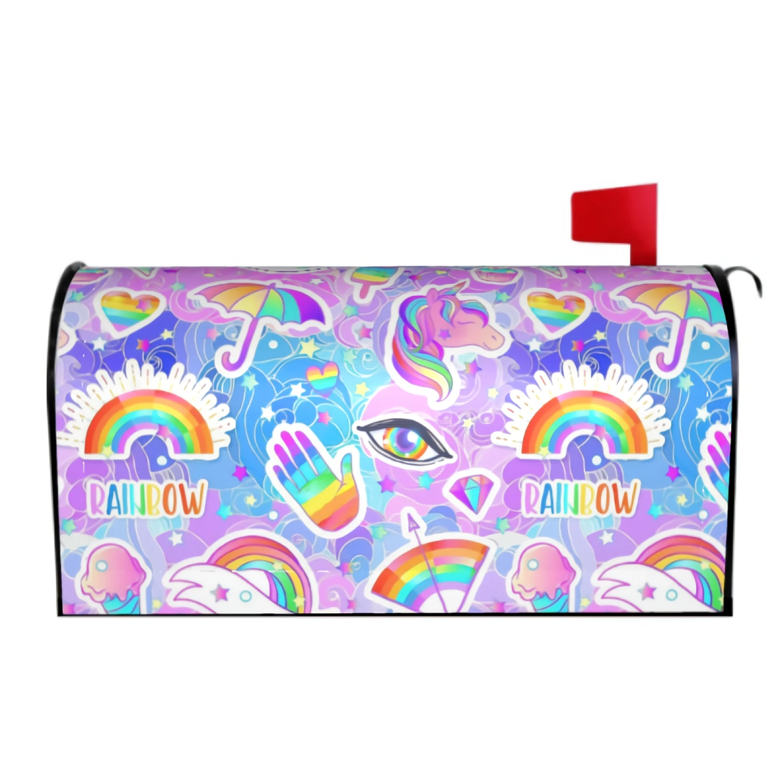

Pink Cute Mailbox Covers Magnetic Kawaii Rainbow Heart Eyes Mystery Decorative Mailboxes Wraps Post Letter Box Cover