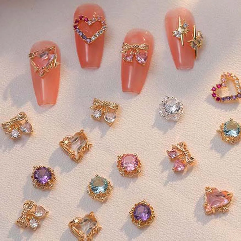 

1Pc Luxury Zircon 3D Bowknot Heart Nail Charms Star Rhinestones Accessories Nail Decoration Supplies