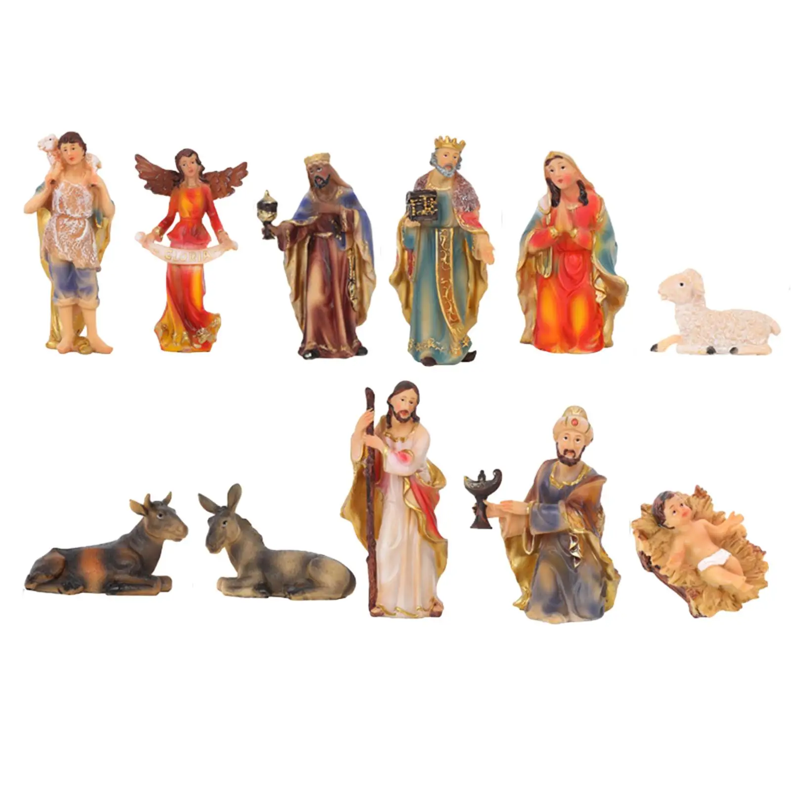 

11Pcs Nativity Scene Set Holy Family Jesus Sculpture for Office Tabletop Car