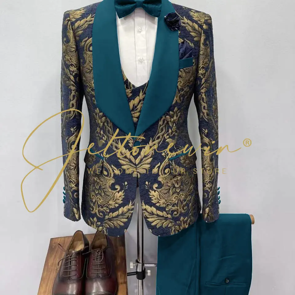 Новый дизайн синий цветочный мужской костюм JELTONEWIN облегающий смокинг из 3