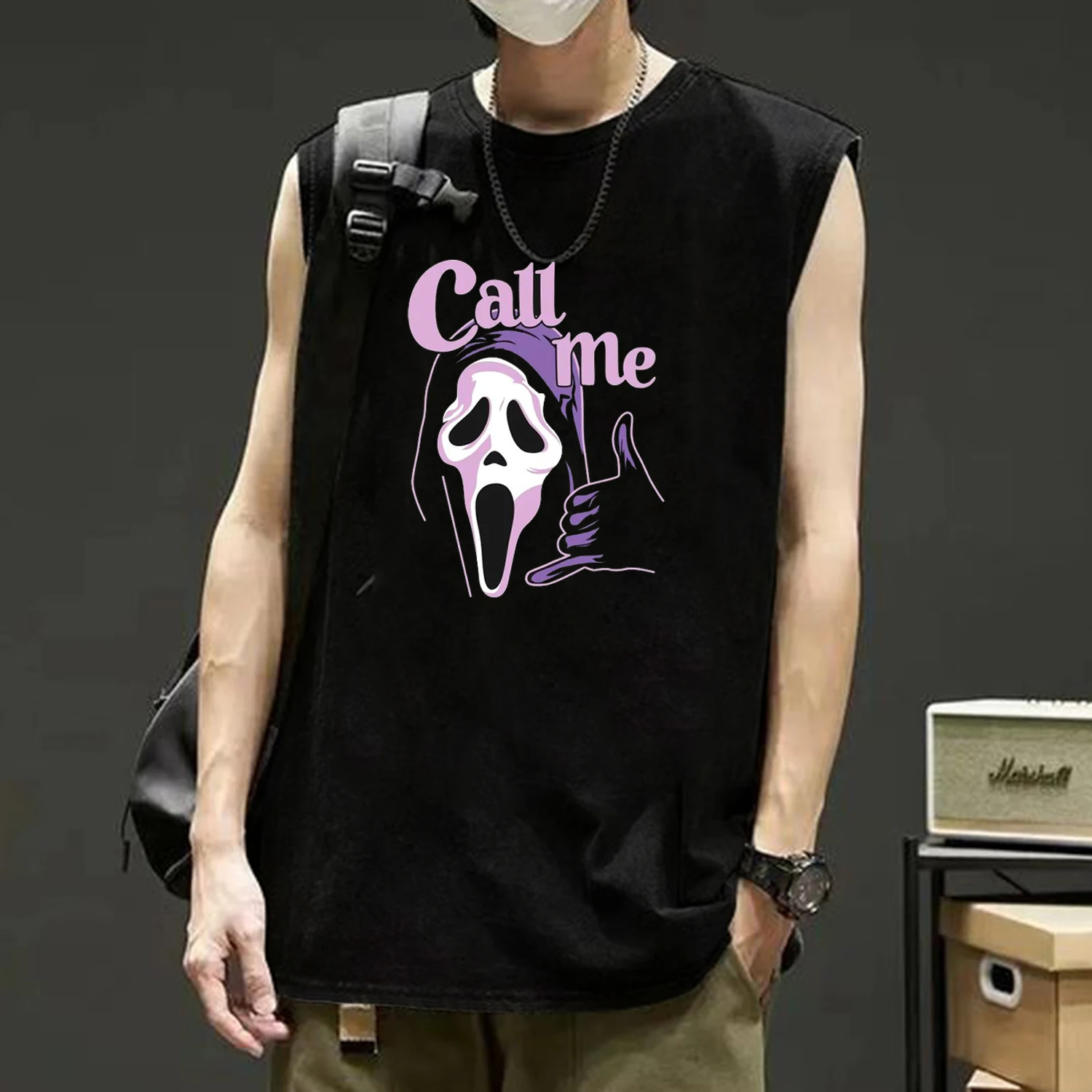 Забавная Мужская футболка без рукавов на Хэллоуин повседневный винтажный топ с