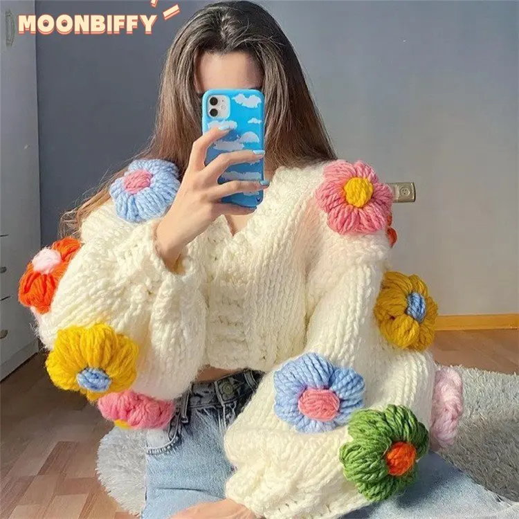 

Женский трикотажный кардиган с V-образным вырезом и рукавами-фонариками