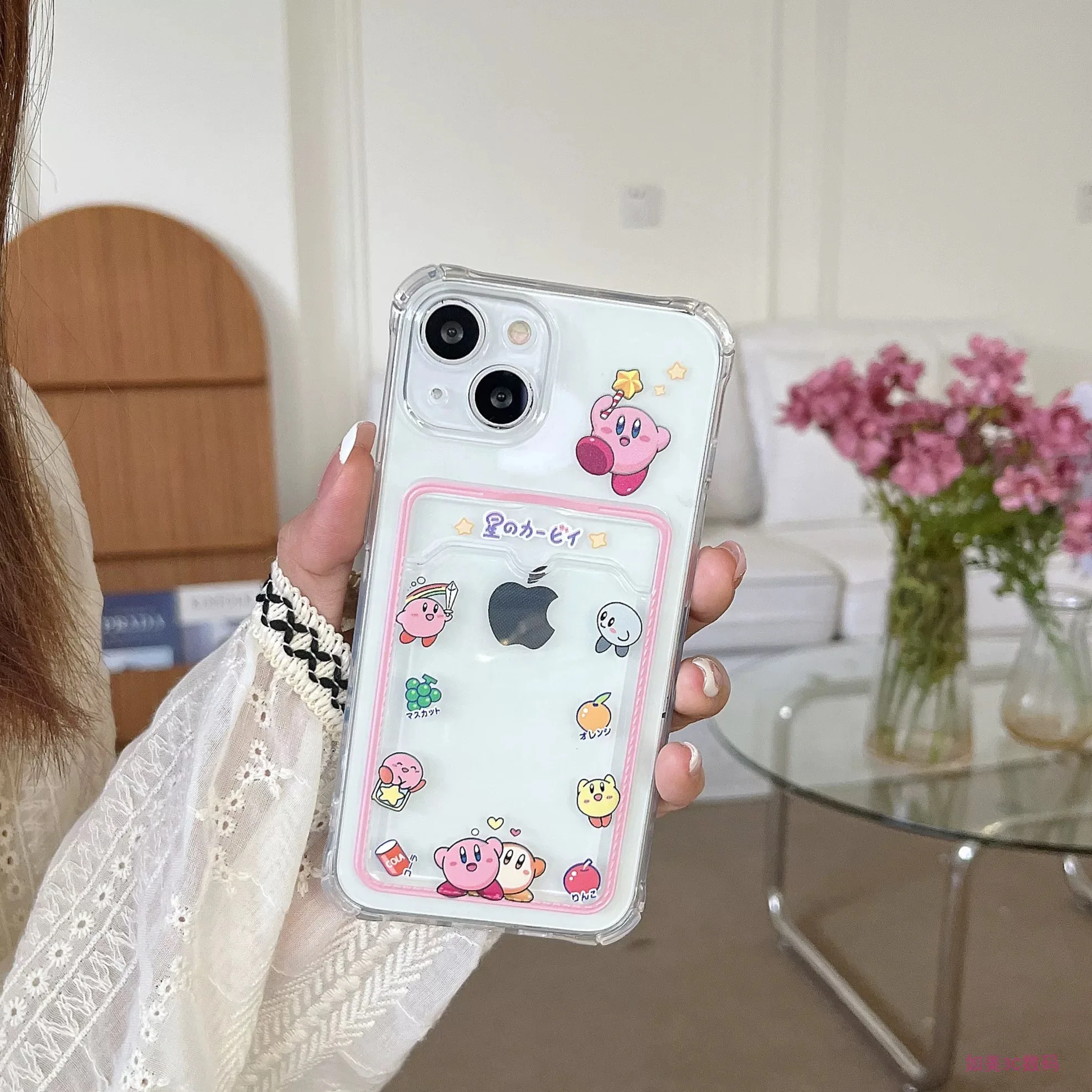 Cartoon Cute K-Kirbies Card Hold Case For Samsung A73 A72 A71 A55 A54 A53 A52 A35 A34 A33 A25 A24 A23 A15 A14 A05 A04 5G Cover
