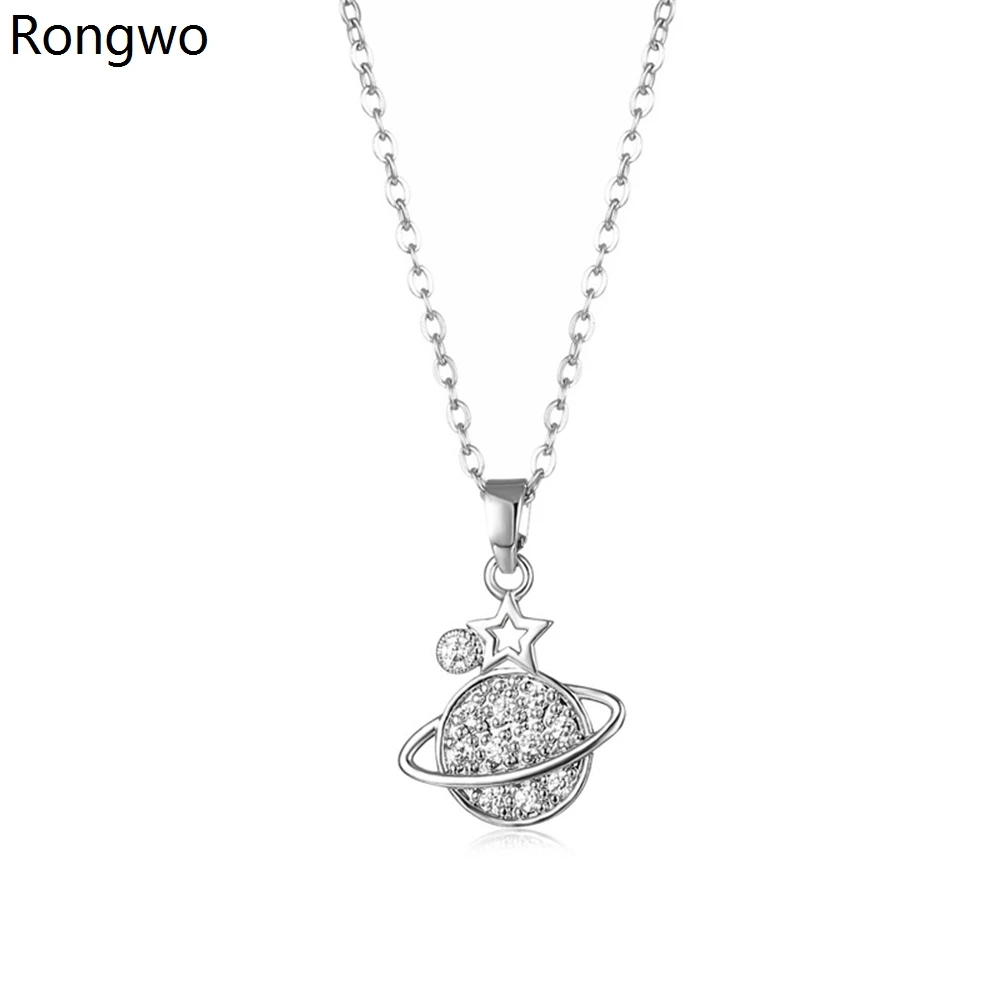 

Rongwo Sparkling Crystal Saturn Planet Necklace Silver Color Star Saturn Pendant Jewelry Accessories Gift for Women Girls
